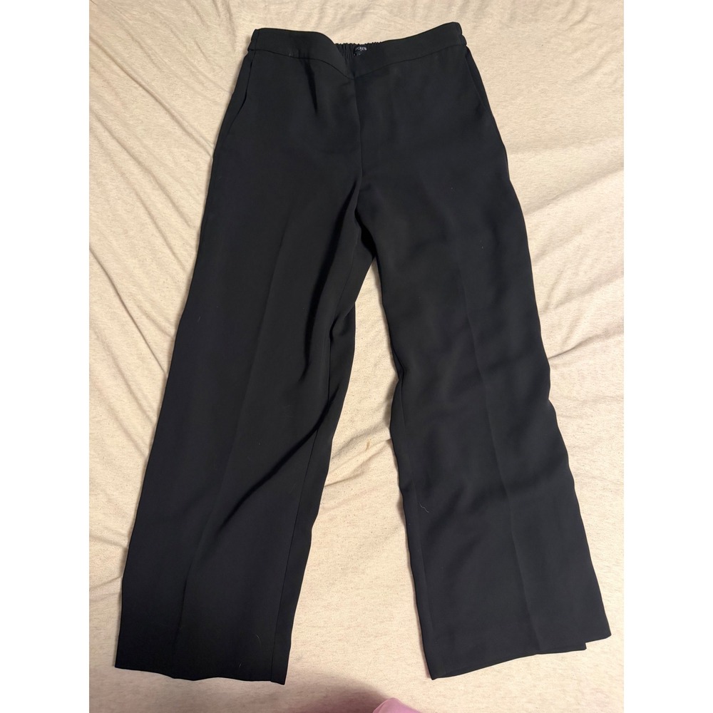 J.Crew Black Wide Leg Crepe Trousers Elastic Back Waist Pull On Pants Size 12